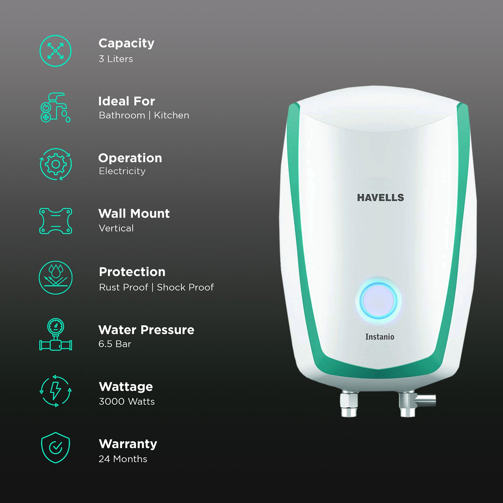 HAVELLS Instanio 3 Litre 3 Star Vertical Instant Geyser with Safety Valve (White & Blue)_3