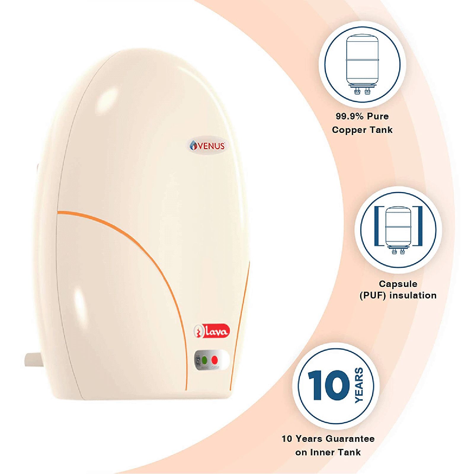 VENUS Lava 3 Litre 4 Star Vertical Instant Geyser with Multifunction Valve (Ivory)_4
