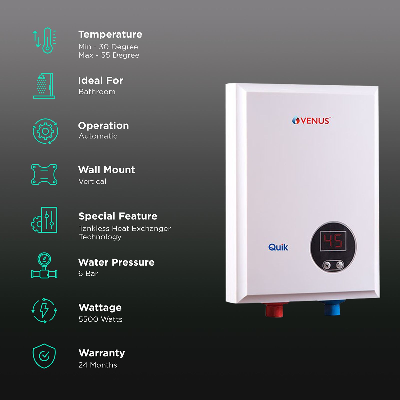 VENUS Quik Vertical Instant Geyser with Tankless Heat Exchanger Technology (White) VENUS Quik Vertical Instant Geyser with Tankless Heat Exchanger Technology (White)_3