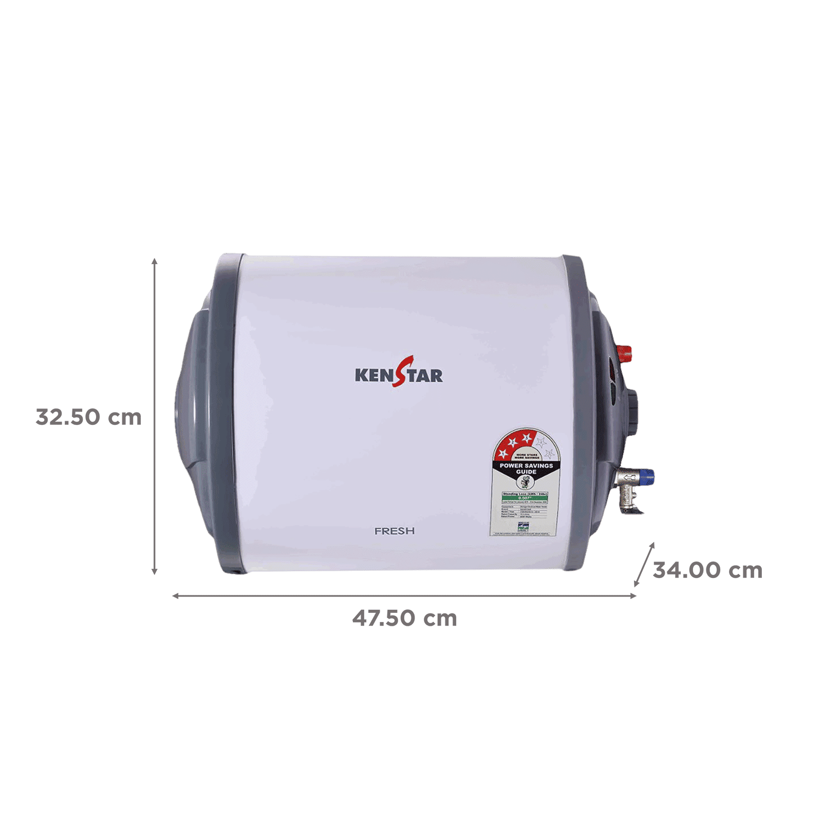 KENSTAR Fresh 10 Litres 3 Star Horizontal Storage Water Geyser with Built-in Thermostat (White/Grey)_2