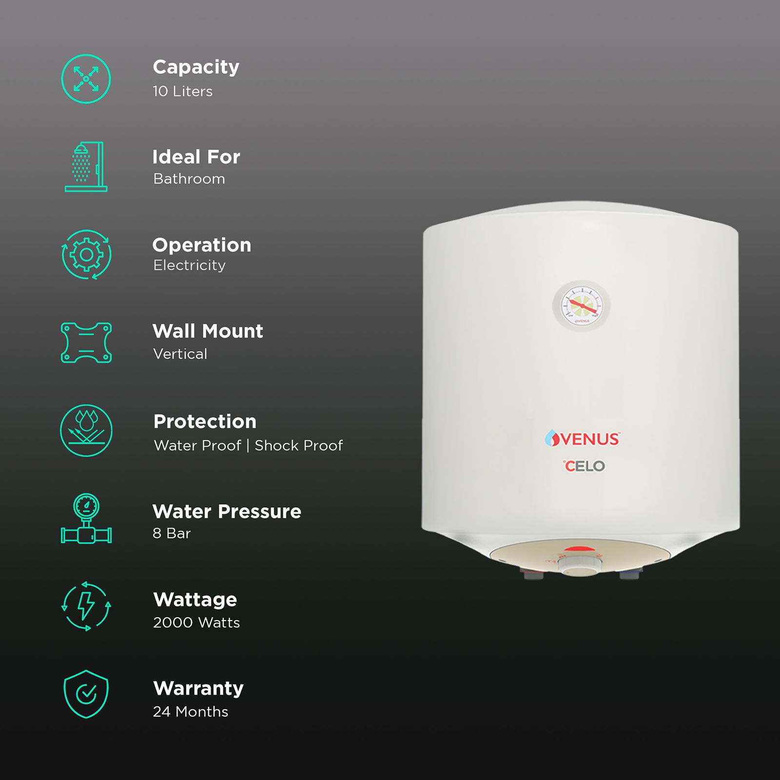 VENUS Celo 10 Litres 5 Star Storage Water Geyser (2000 Watts, 010CV, Ivory) VENUS Celo 10 Litres 5 Star Storage Water Geyser (2000 Watts, 010CV, Ivory)_3
