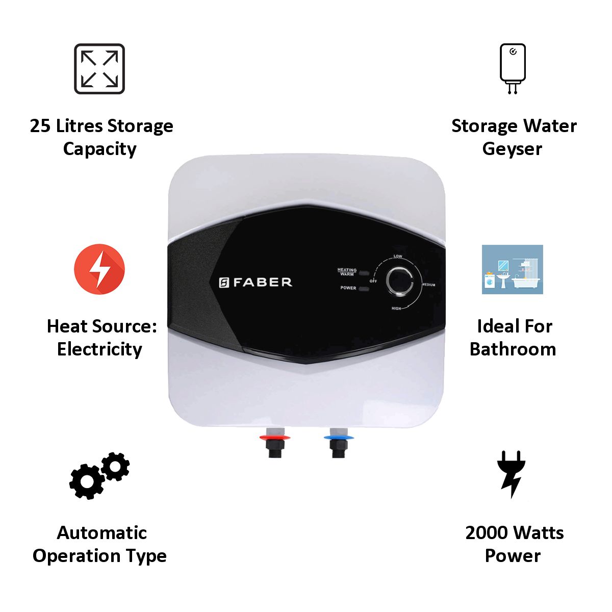 FABER 25 Litres 5 Star Storage Water Geyser (2000 Watts, FWG Glitz, White/Black) FABER 25 Litres 5 Star Storage Water Geyser (2000 Watts, FWG Glitz, White/Black)_4