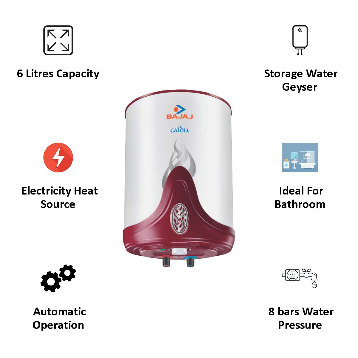 Bajaj Caldia 6 Litres 5 Star Vertical Storage Water Geyser with Copper Heating Element (White)_6