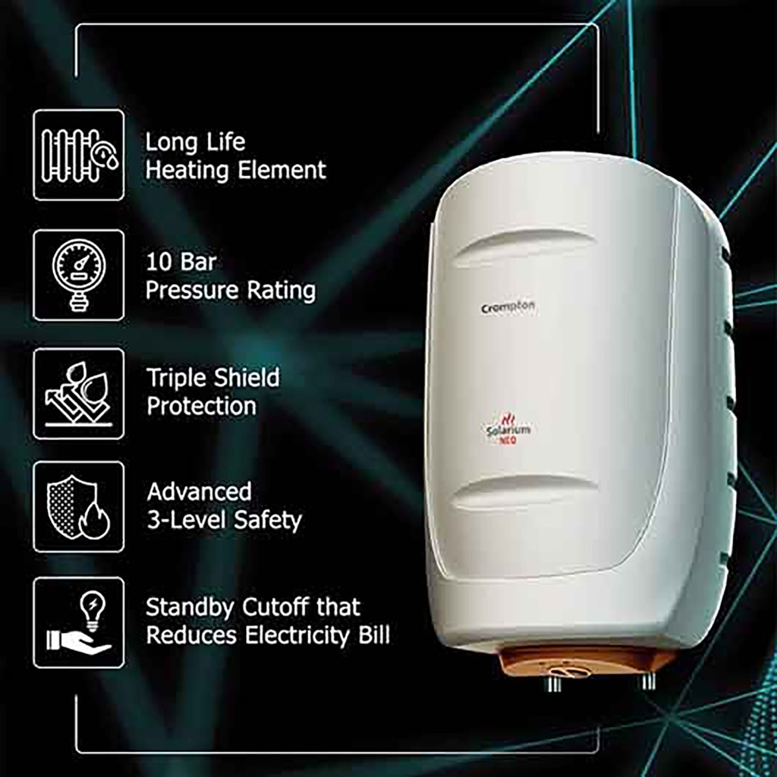 Crompton Solarium Neo 6 Litres 4 Star Vertical Storage Water Geyser with Glass Coated Incoloy Heating Element (White)_13