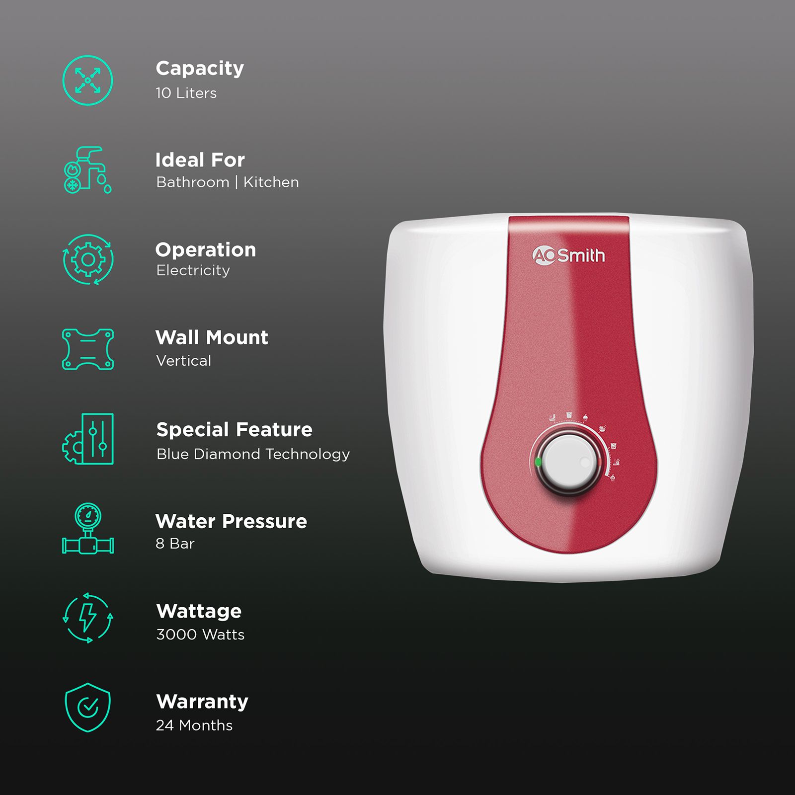 AO Smith Xpress 10 Litre 5 Star Vertical Storage Geyser with Safety Valve (White) AO Smith Xpress 10 Litre 5 Star Vertical Storage Geyser with Safety Valve (White)_3