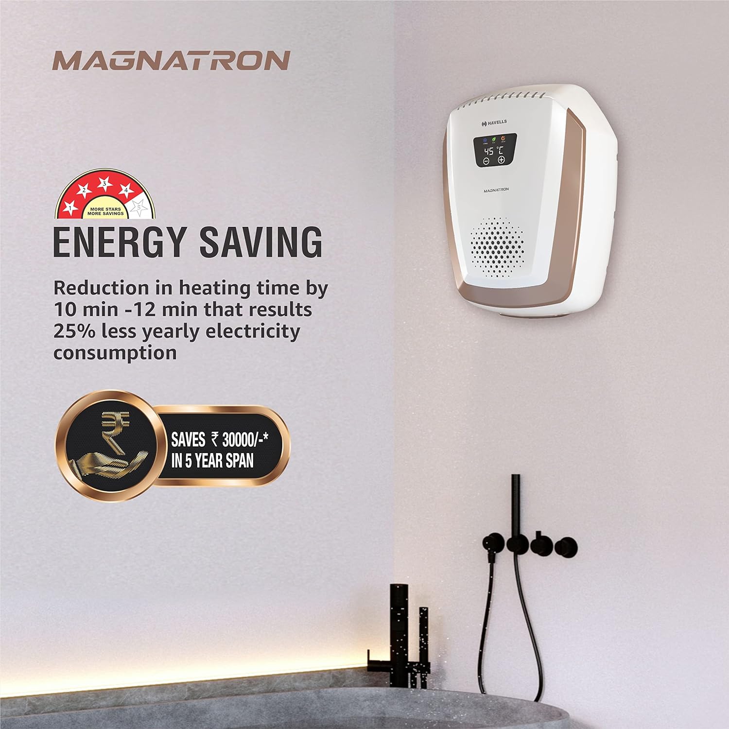HAVELLS Magnatron 25 Litres 4 Star Vertical Storage Water Geyser with Built-in Thermostat (White Champagne Gold) HAVELLS Magnatron 25 Litres 4 Star Vertical Storage Water Geyser with Built-in Thermostat (White Champagne Gold)_9