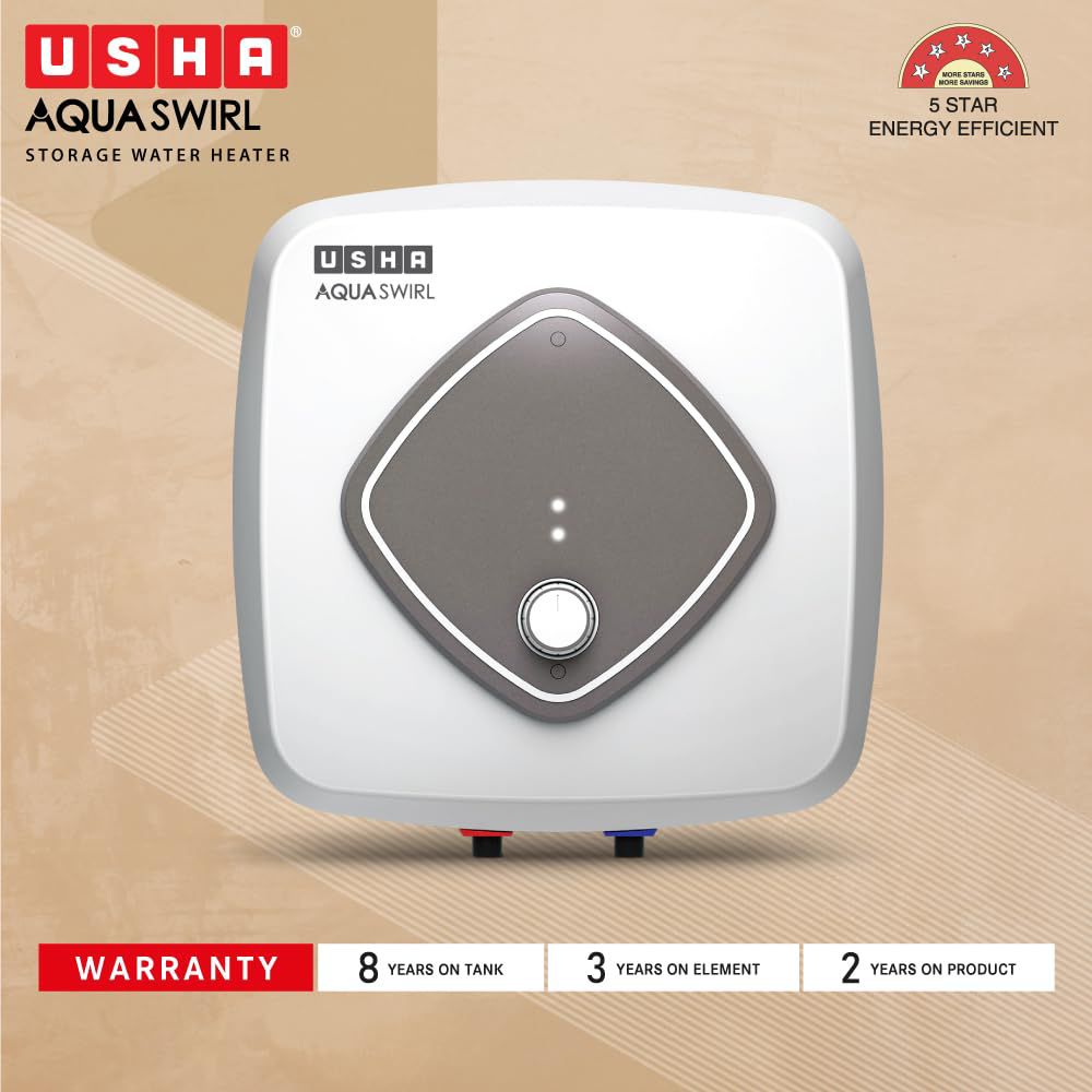 USHA Aqua Swirl 25 Litre 5 Star Vertical Storage Geyser with Whirl Flow Technology (White & Grey) USHA Aqua Swirl 25 Litre 5 Star Vertical Storage Geyser with Whirl Flow Technology (White & Grey)_8