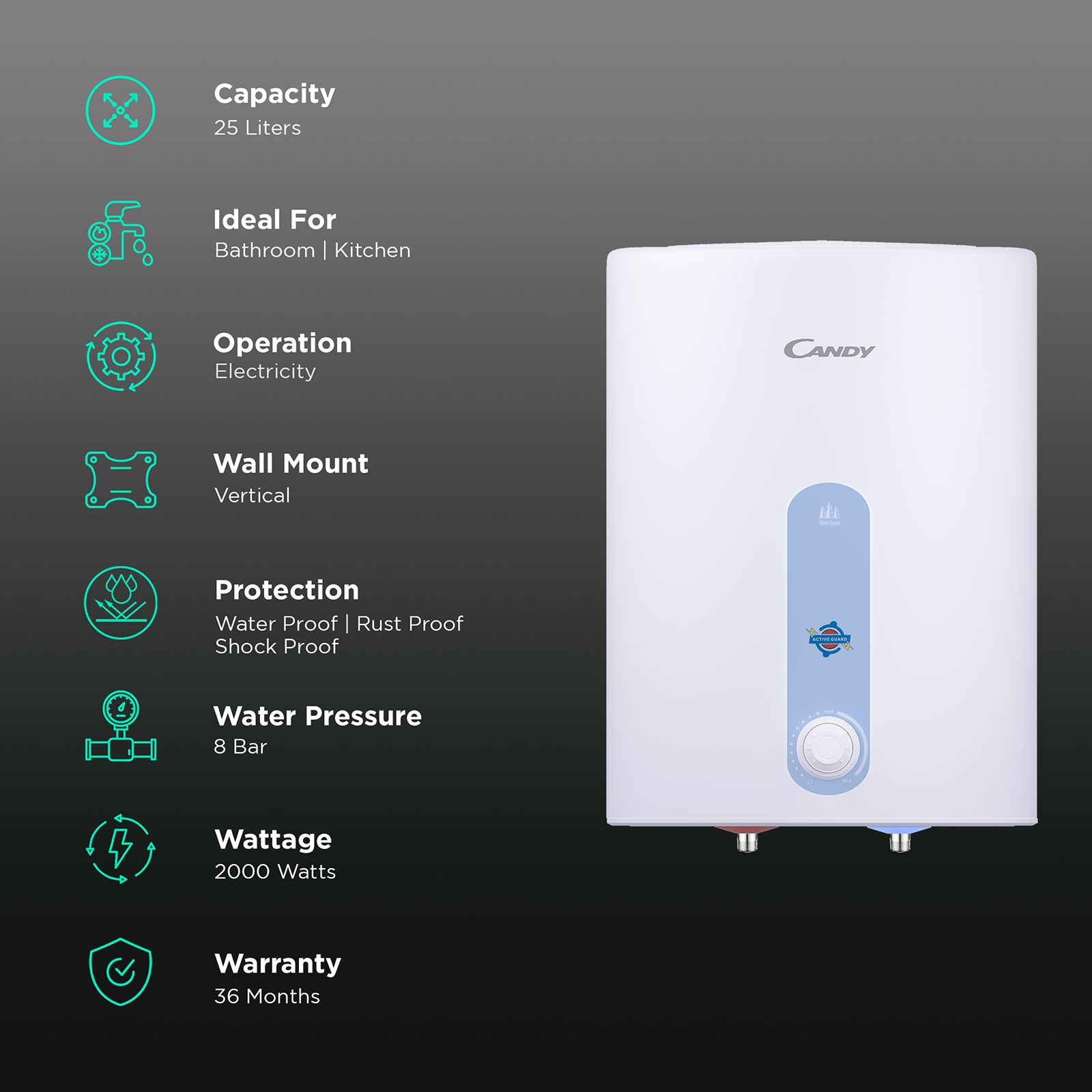 CANDY 25 Litres 5 Star Vertical Storage Water Geyser with Glass Coated Incoloy Heating Element (White) CANDY 25 Litres 5 Star Vertical Storage Water Geyser with Glass Coated Incoloy Heating Element (White)_3