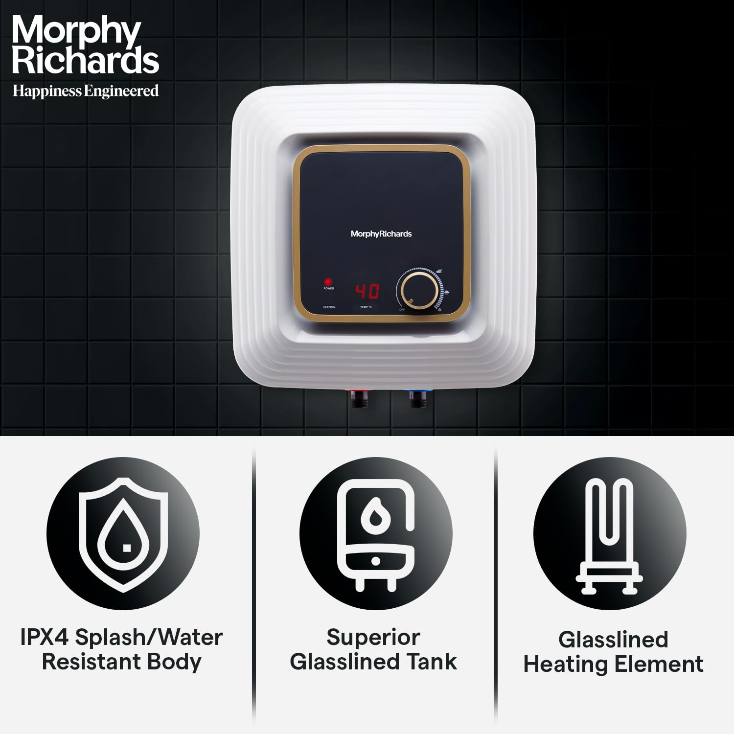 morphy richards KUBE 15 Litres 5 Star Vertical Storage Water Geyser with Copper Heating Element (White and Black) morphy richards KUBE 15 Litres 5 Star Vertical Storage Water Geyser with Copper Heating Element (White and Black)_10