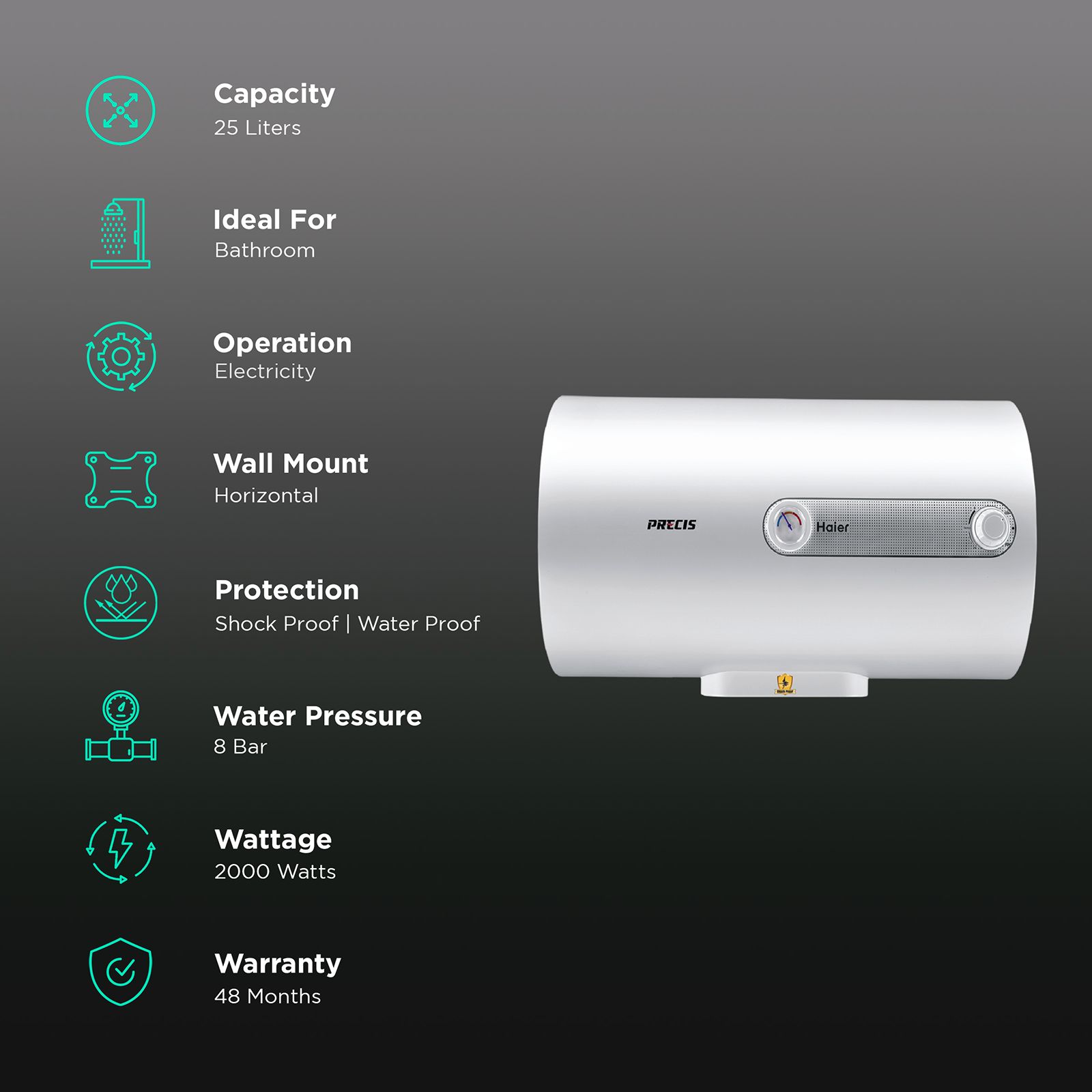 Haier ES25(H)-E1-P 25 Liters 4 Star Horizontal Storage Water Geyser with Glass Coated Incoloy Heating Element (White)_3