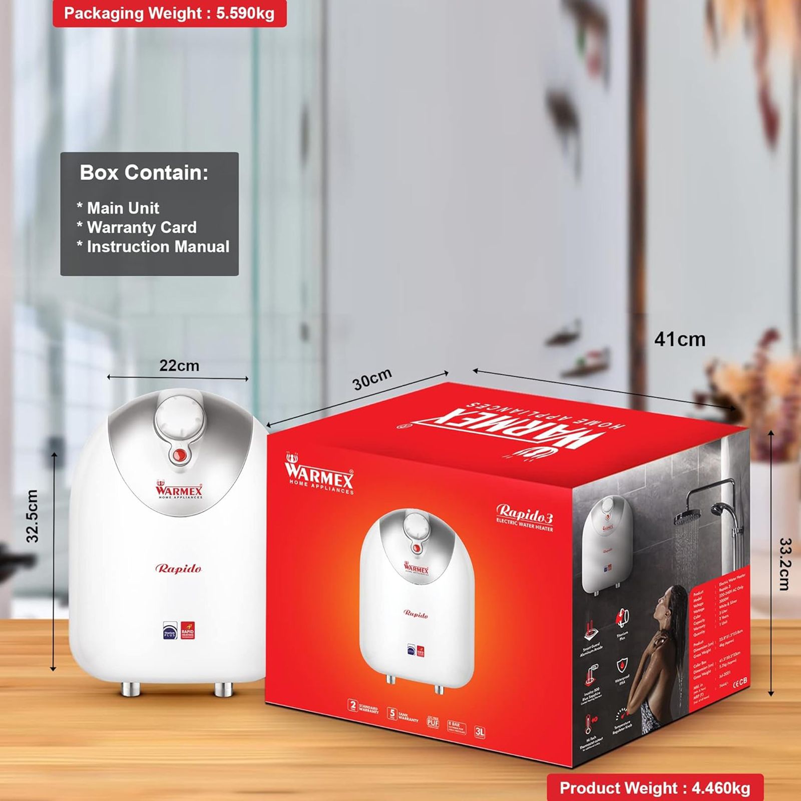 WARMEX Rapido 3 Litres Instant Water Geyser (3000 Watts, White and Silver)_9