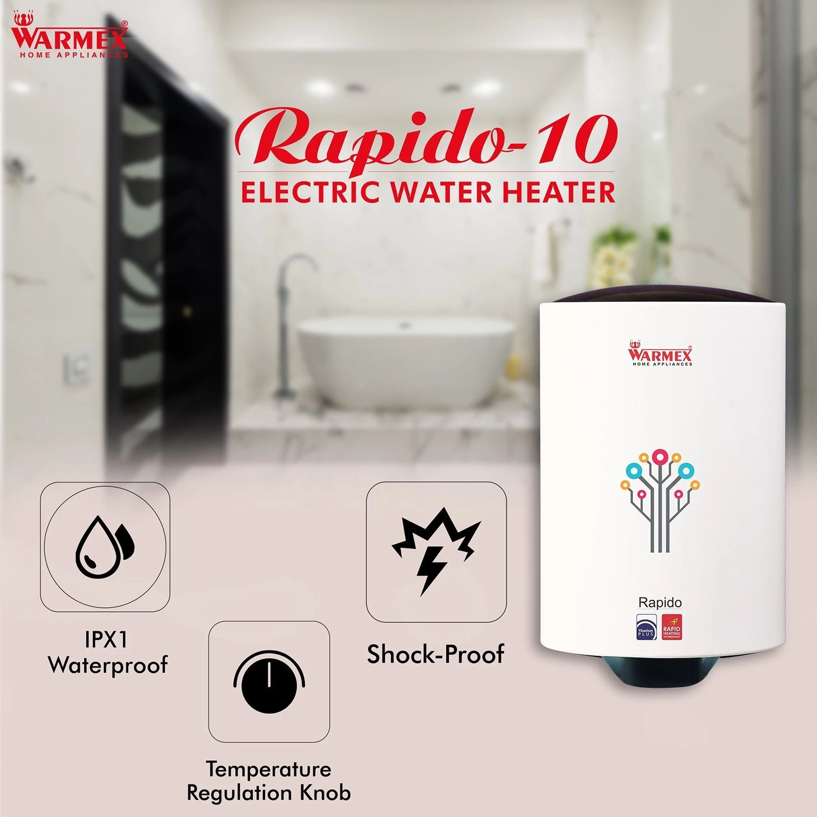 WARMEX Rapido 10 Litres 5 Star Vertical Storage Water Geyser with Sapphire Heating Element (White) WARMEX Rapido 10 Litres 5 Star Vertical Storage Water Geyser with Sapphire Heating Element (White)_7
