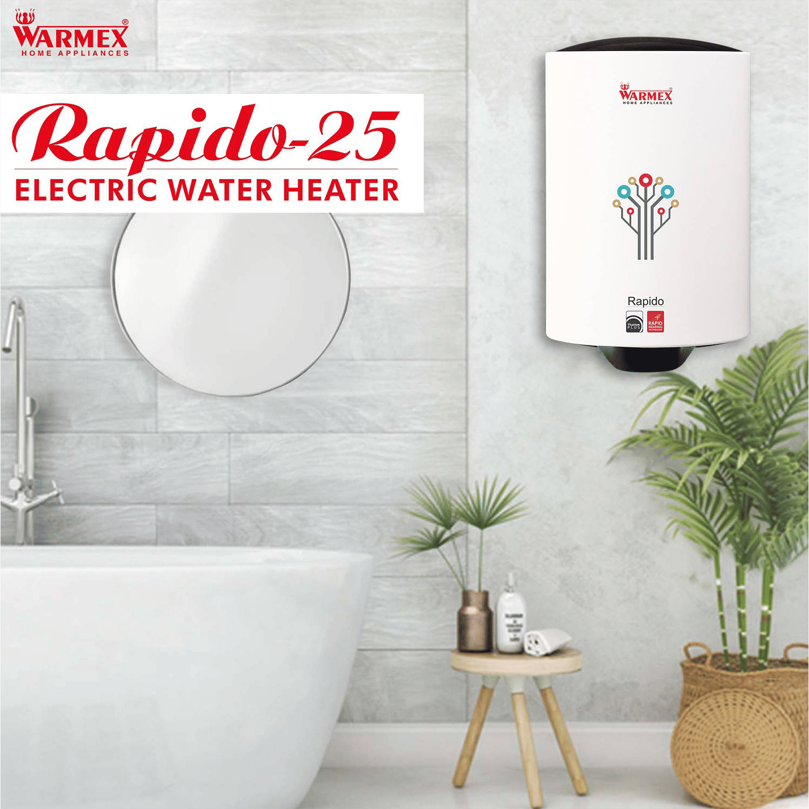 WARMEX Rapido 25 Litres 5 Star Storage Water Geyser (2000 Watts, White)_5