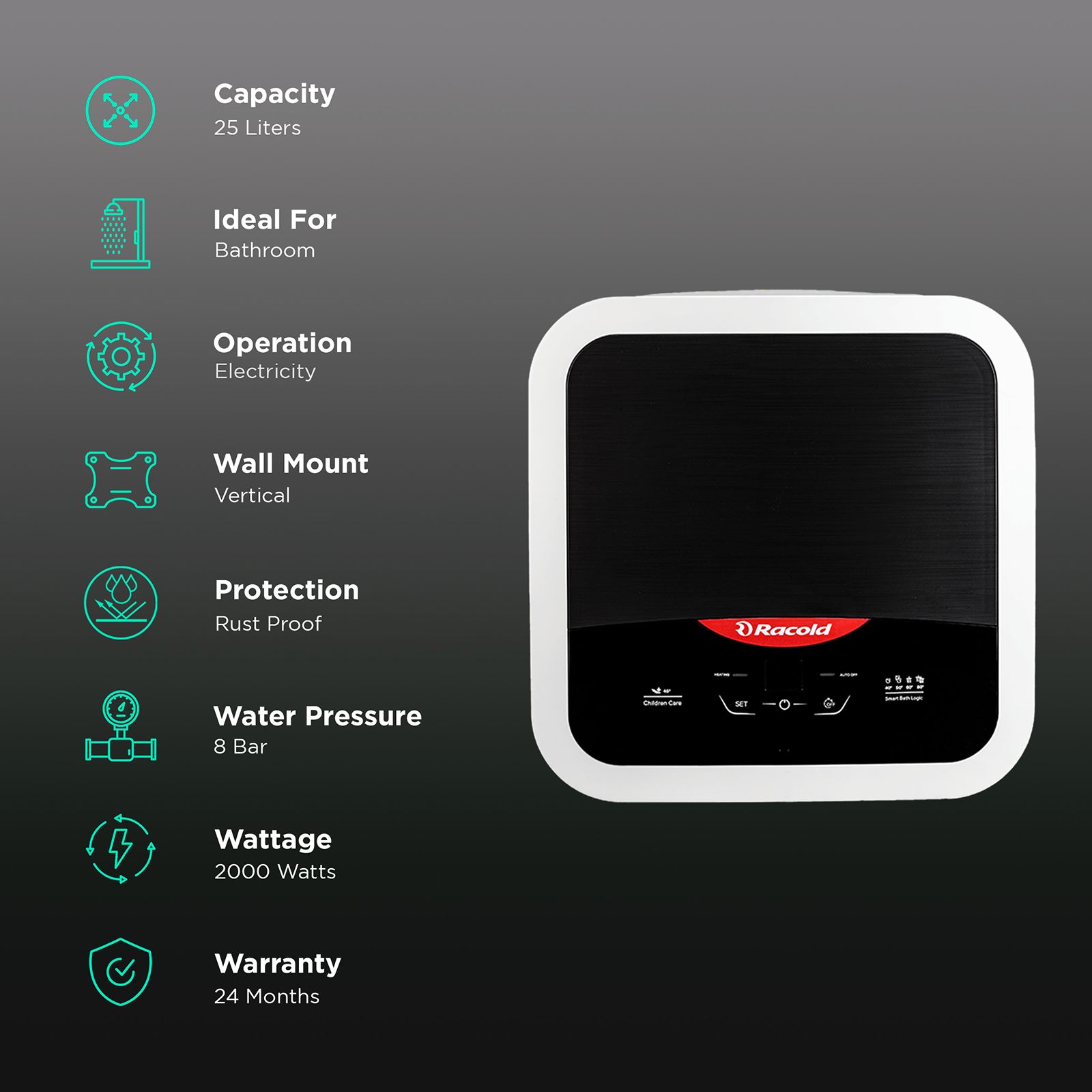 Racold Omnis DG 25 Litres 5 Star Vertical Storage Water Geyser with Built-in Thermostat (Black)_3