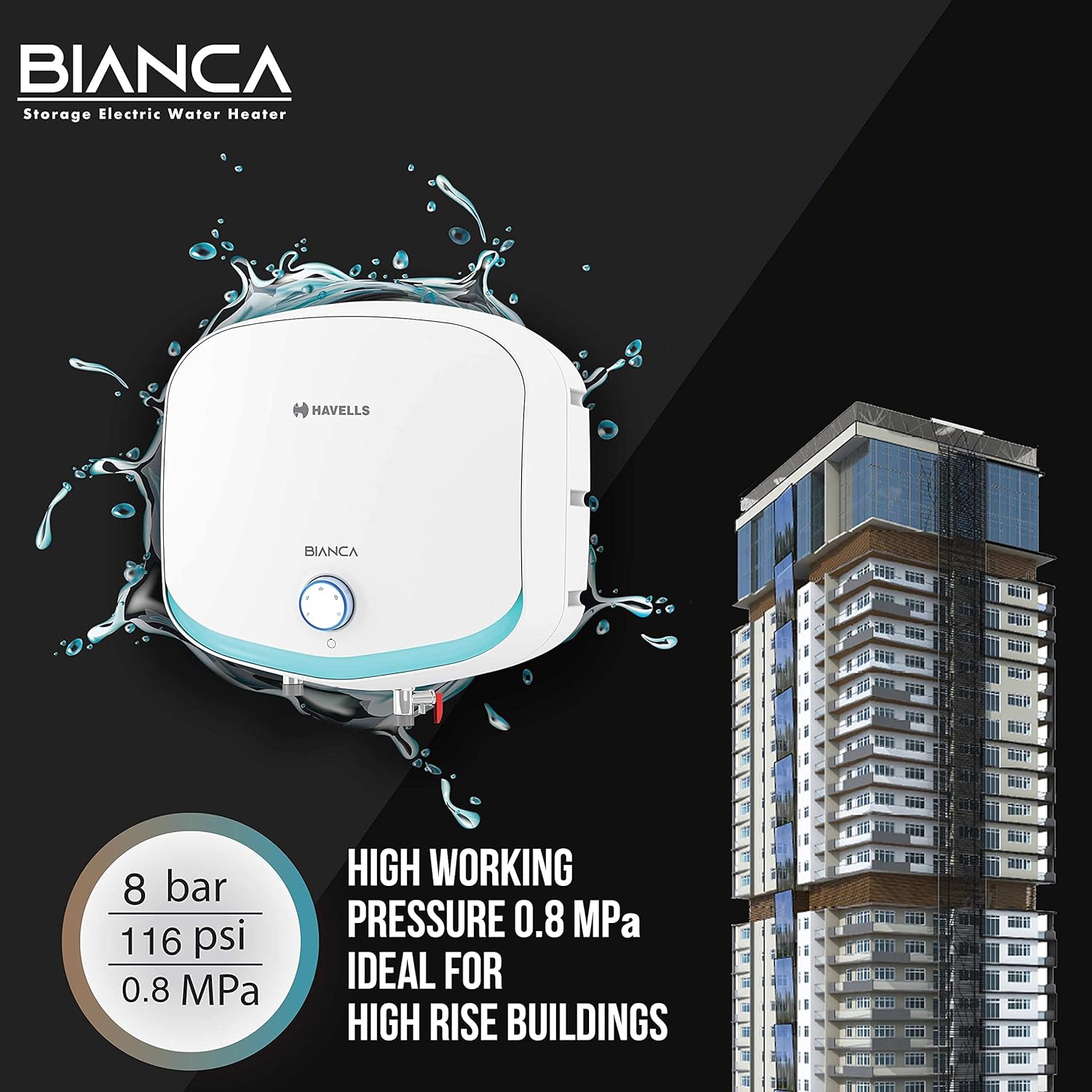 HAVELLS Bianca 25 Litre 5 Star Vertical Storage Geyser with Whirl Flow Technology (White & Blue) HAVELLS Bianca 25 Litre 5 Star Vertical Storage Geyser with Whirl Flow Technology (White & Blue)_7