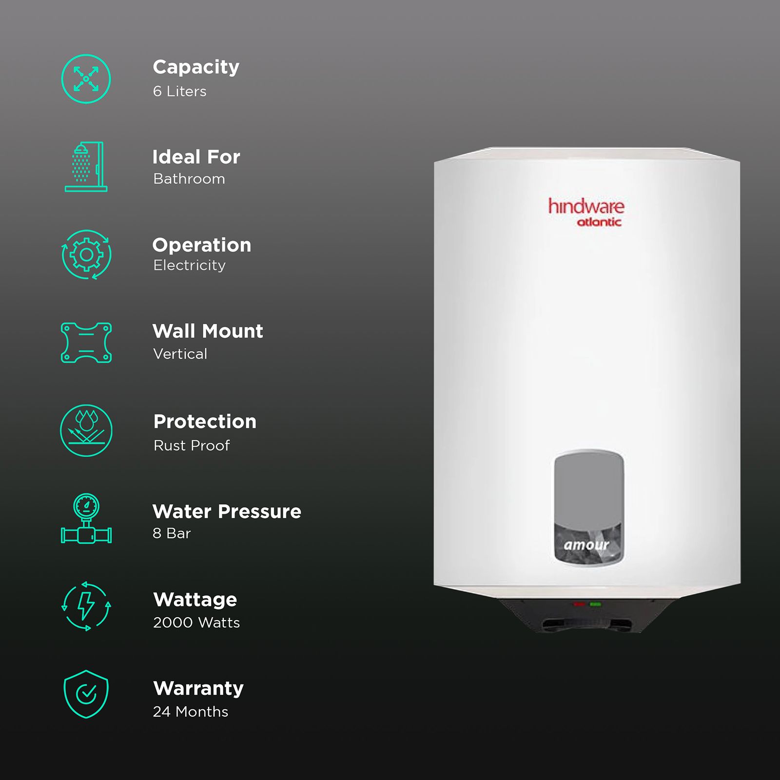 hindware Amour 6 Litres 4 Star Vertical Storage Water Geyser with Copper Heating Element (White) hindware Amour 6 Litres 4 Star Vertical Storage Water Geyser with Copper Heating Element (White)_3