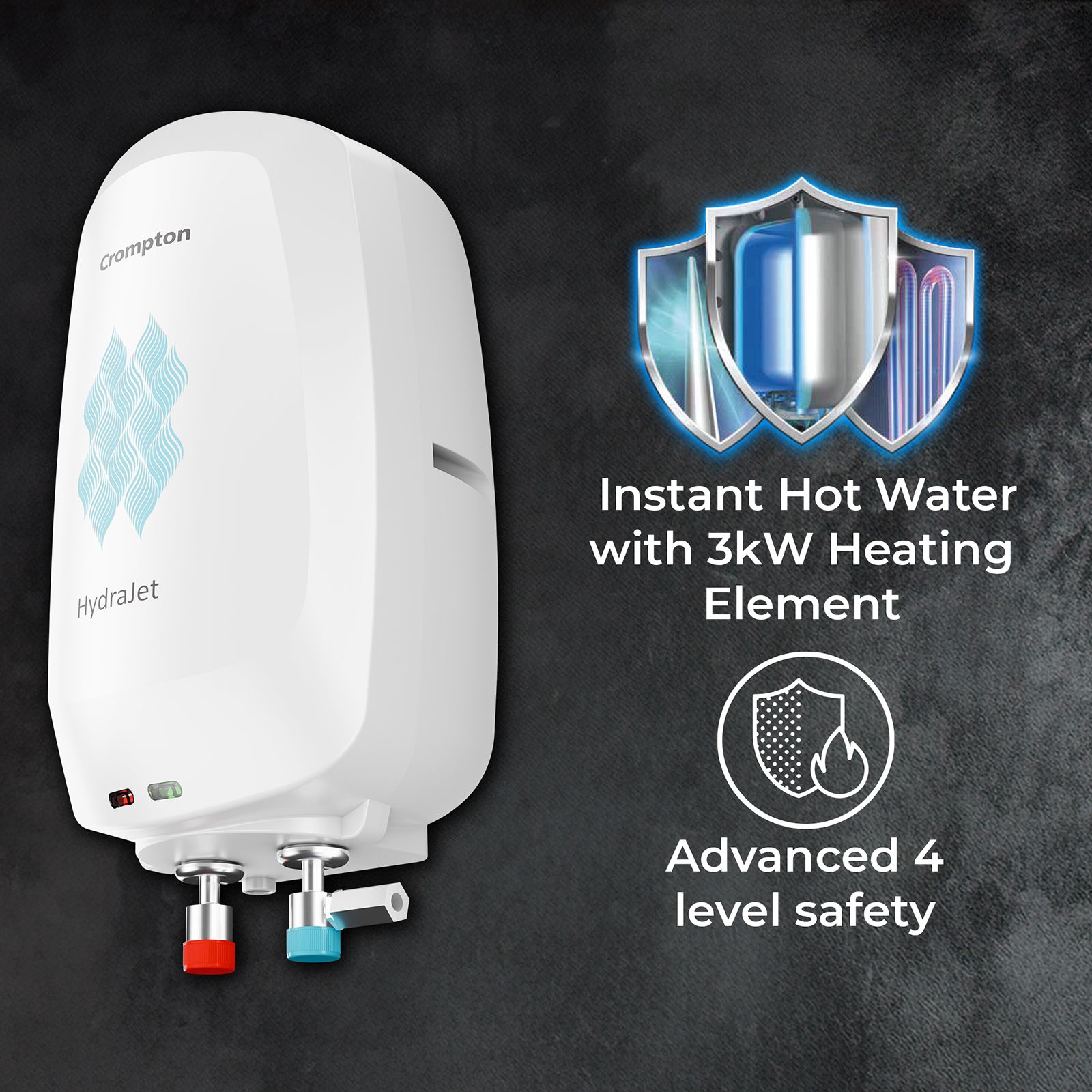 Crompton Hydrajet 3 Litre 5 Star Vertical Instant Geyser with Advanced 4 Level Safety (White) Crompton Hydrajet 3 Litre 5 Star Vertical Instant Geyser with Advanced 4 Level Safety (White)_5