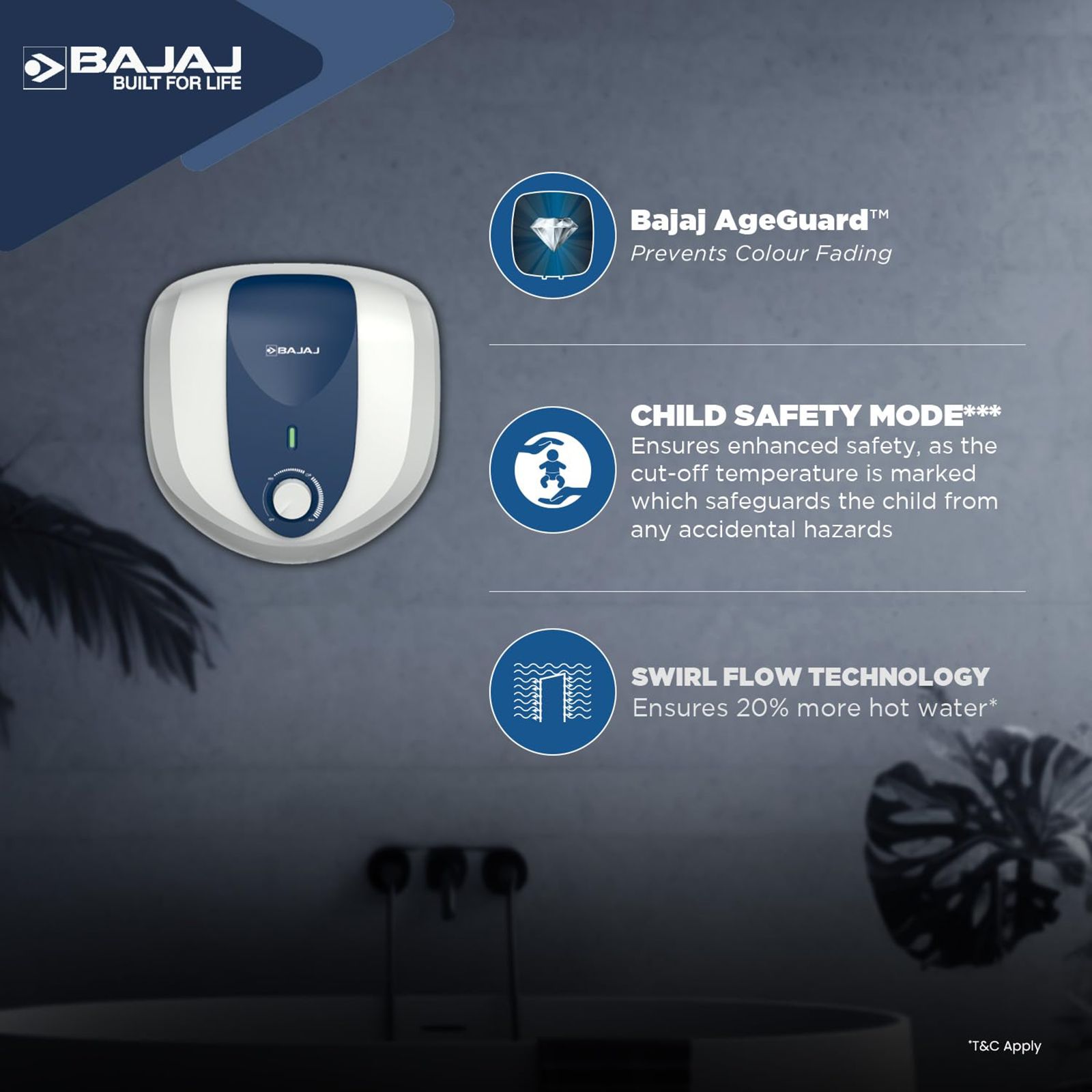 BAJAJ Armor Series Pentacle 25 Litre 5 Star Vertical Storage Geyser with Swirl Flow Technology (White and Blue) BAJAJ Armor Series Pentacle 25 Litre 5 Star Vertical Storage Geyser with Swirl Flow Technology (White and Blue)_8