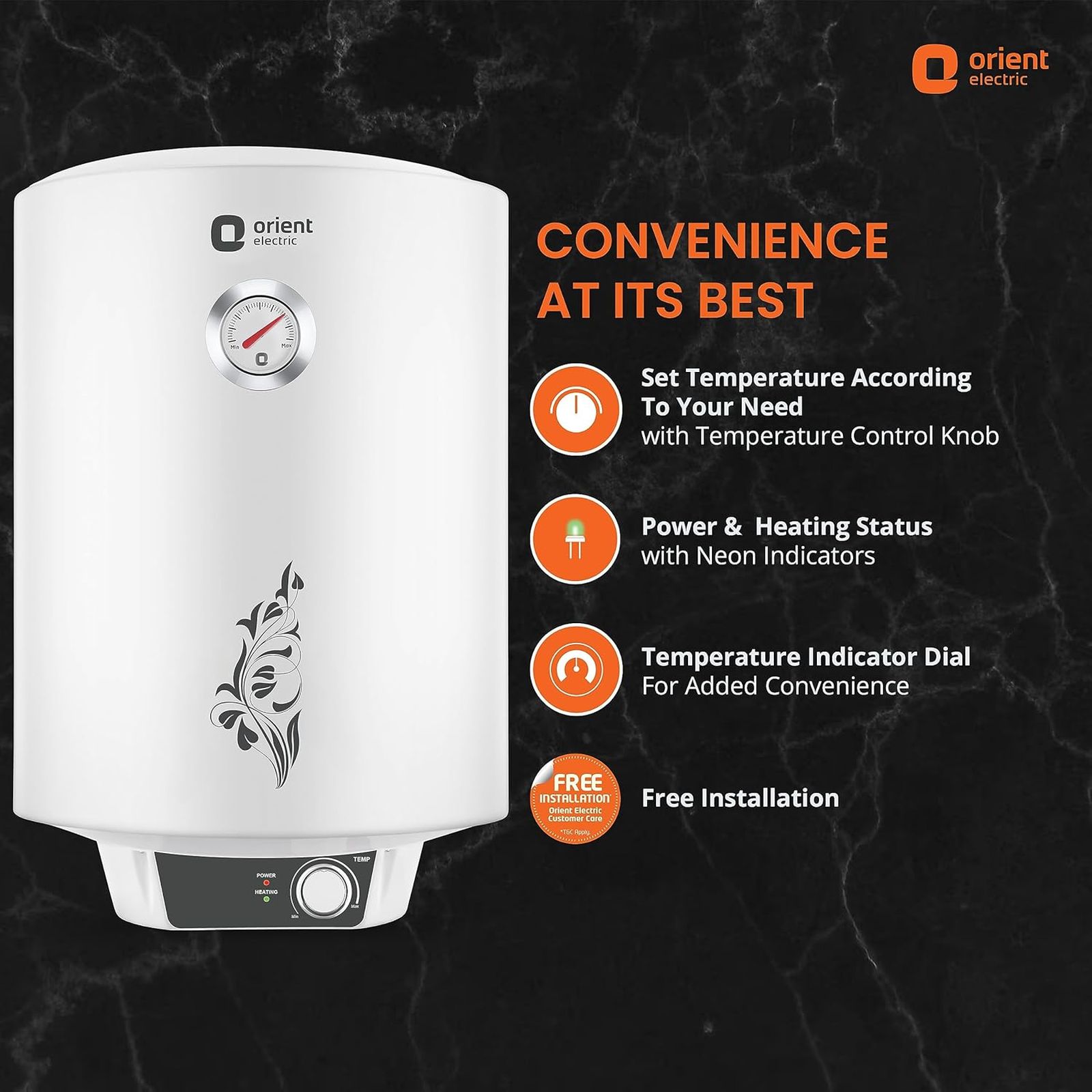 Orient Urja Plus 10 Litre 4 Star Vertical Storage Geyser with Glassline Coated Steel Tank (White and Black) Orient Urja Plus 10 Litre 4 Star Vertical Storage Geyser with Glassline Coated Steel Tank (White and Black)_7