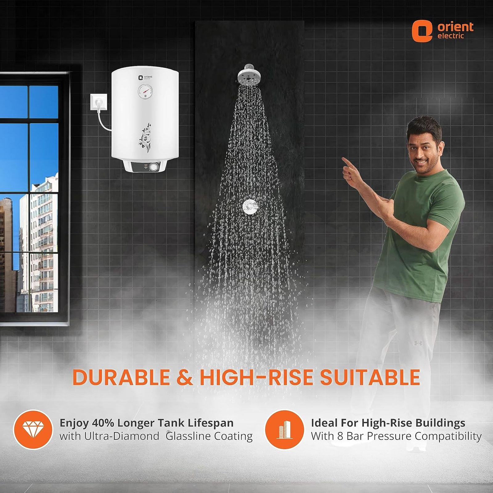 Orient Urja Plus 15 Litre 4 Star Vertical Storage Geyser with Glassline Coated Steel Tank (White and Black)_4