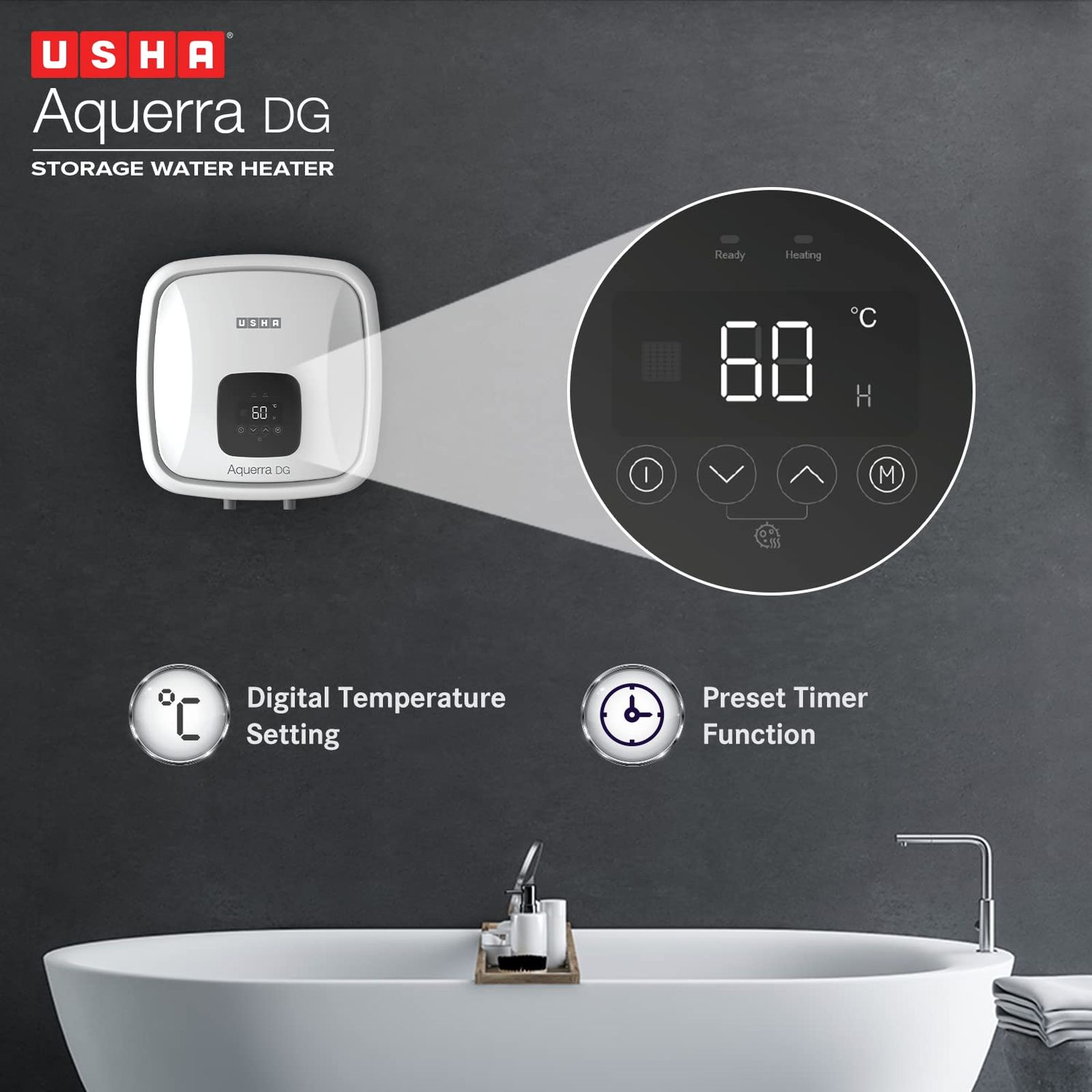USHA Aquerra DG 25 Litre 5 Star Vertical Storage Geyser with Thermal Cutoff (White)_4