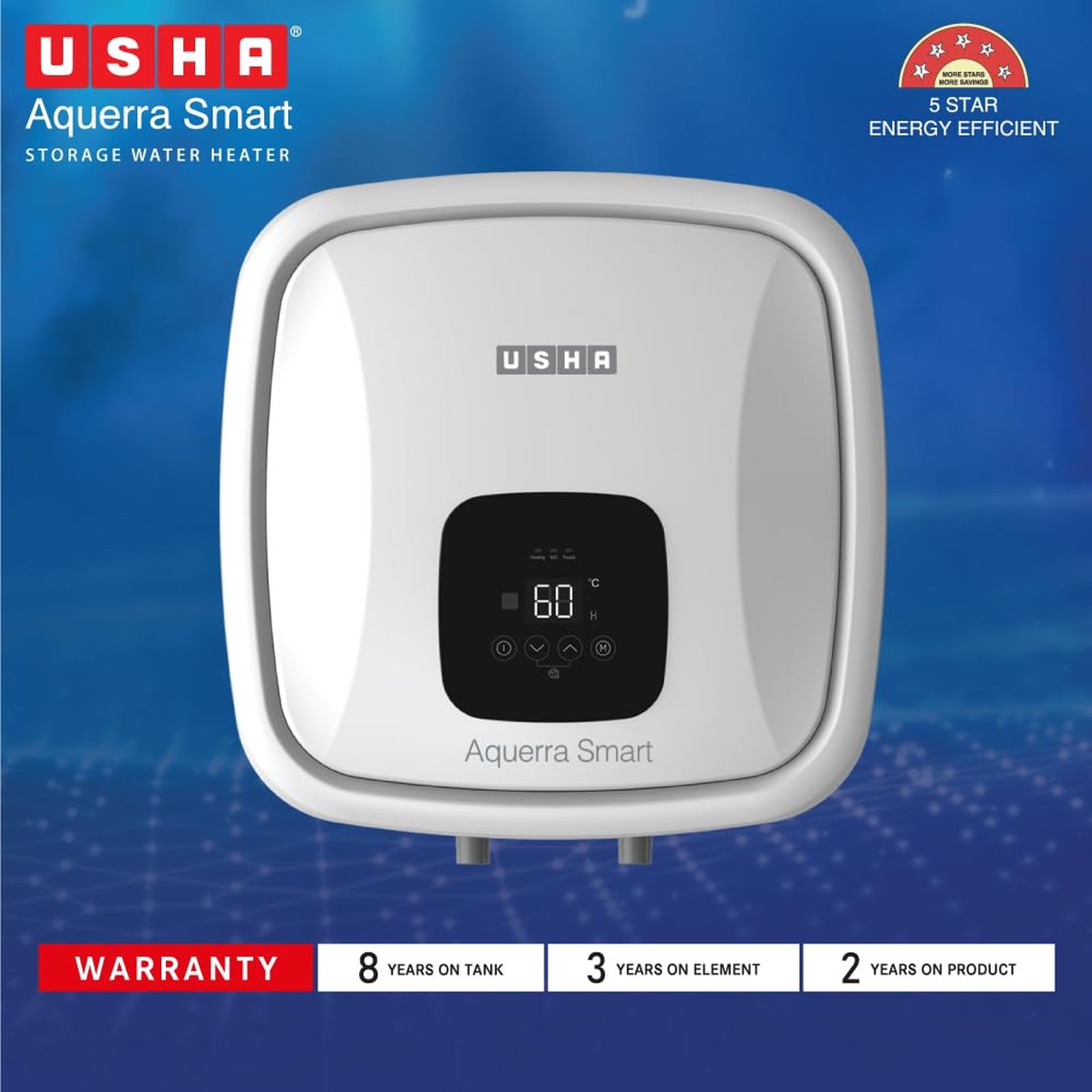 USHA Aquerra 25 Litre 5 Star Vertical Smart Geyser with Intelligent Features Through App (White)_4