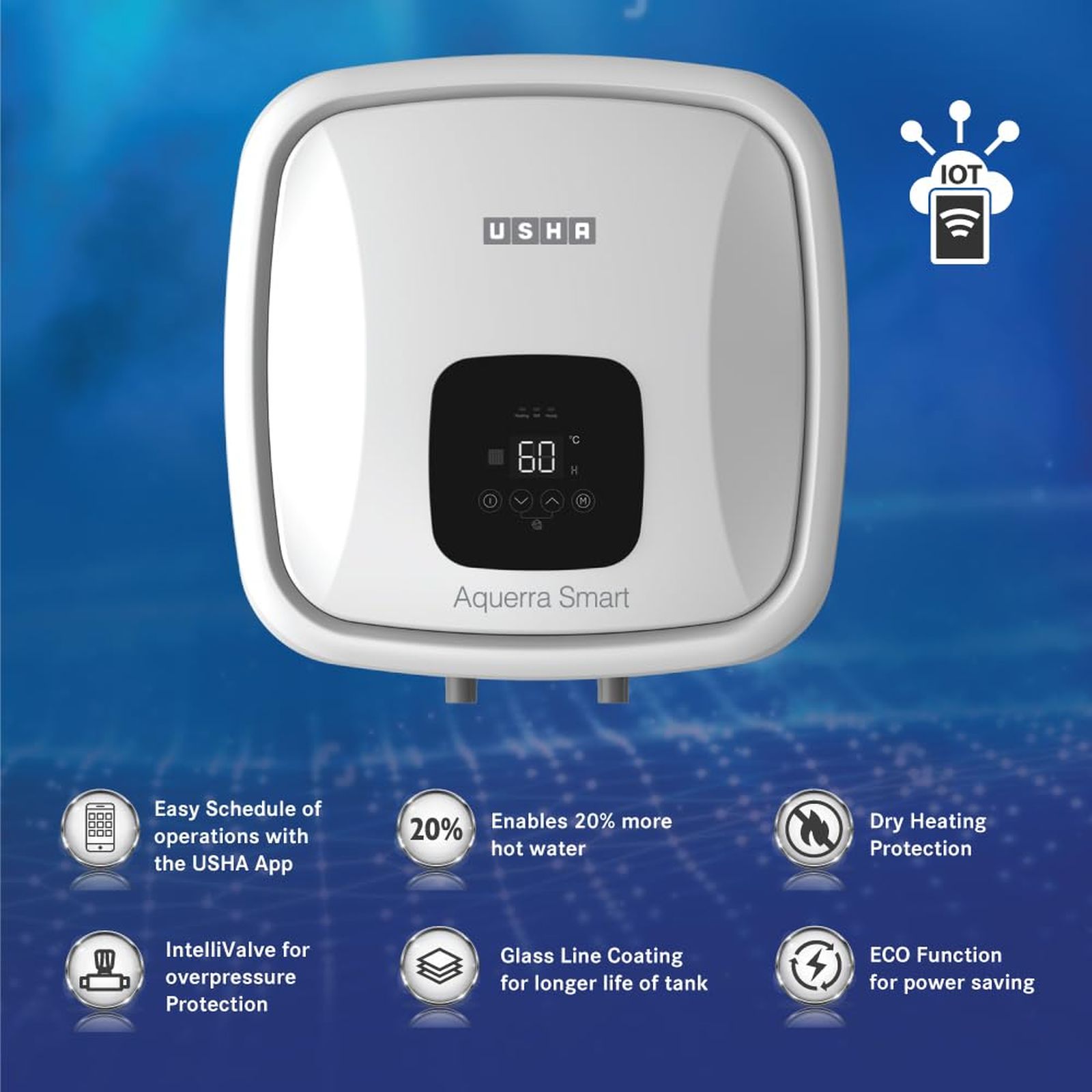 USHA Aquerra 25 Litre 5 Star Vertical Smart Geyser with Intelligent Features Through App (White)_5