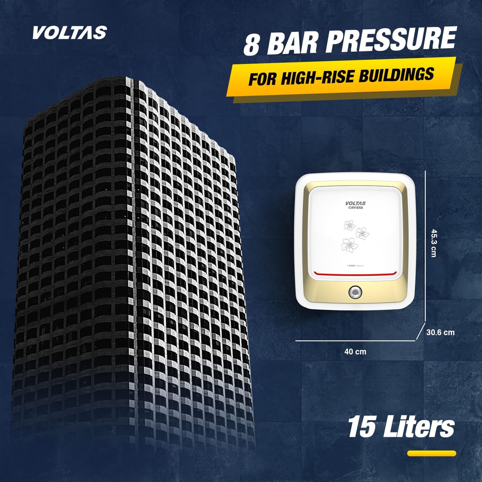 VOLTAS Crysta 15 Litre 5 Star Vertical Storage Geyser with Smart Thermostat Technology (White)_4