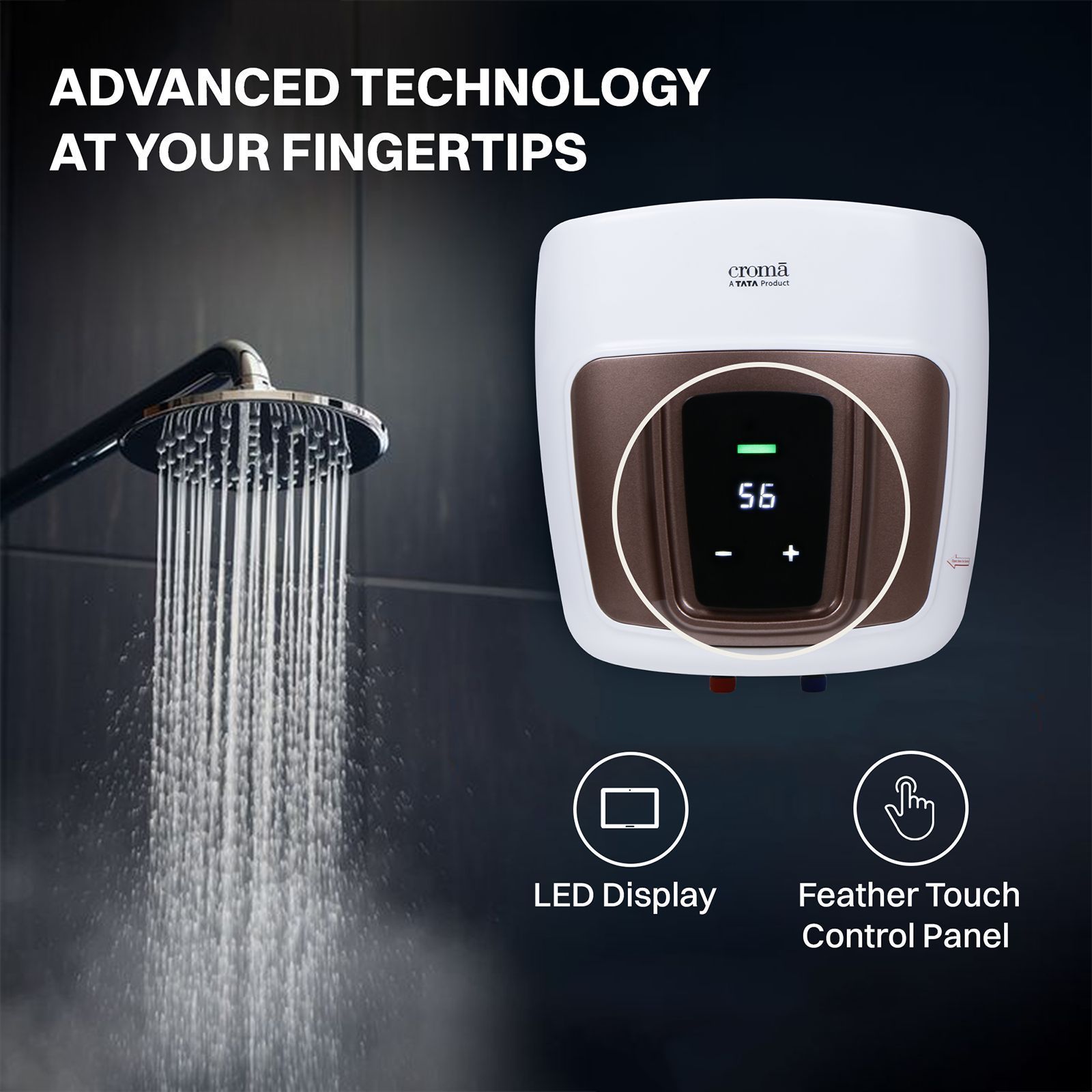 Croma AV5113 15 Litres 5 Star Vertical Storage Geyser with LED Display (White)_11