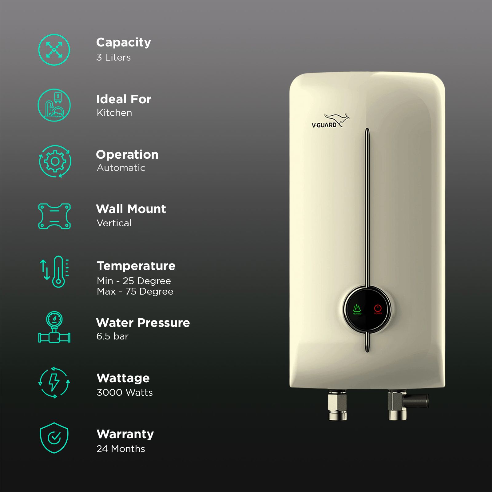 V-GUARD Victo 3 Litre Vertical Instant Geyser with Four Layered Safety Mechanism (Ivory)_3