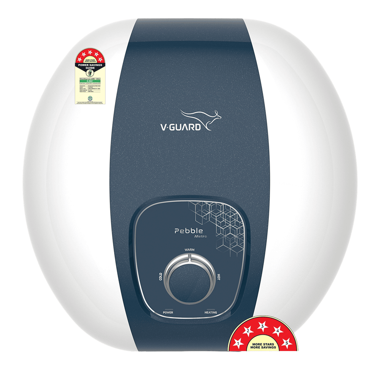 V-GUARD Pebble Metro 6 Litre 5 Star Vertical Storage Geyser with Energy Saving Technology (White)_1