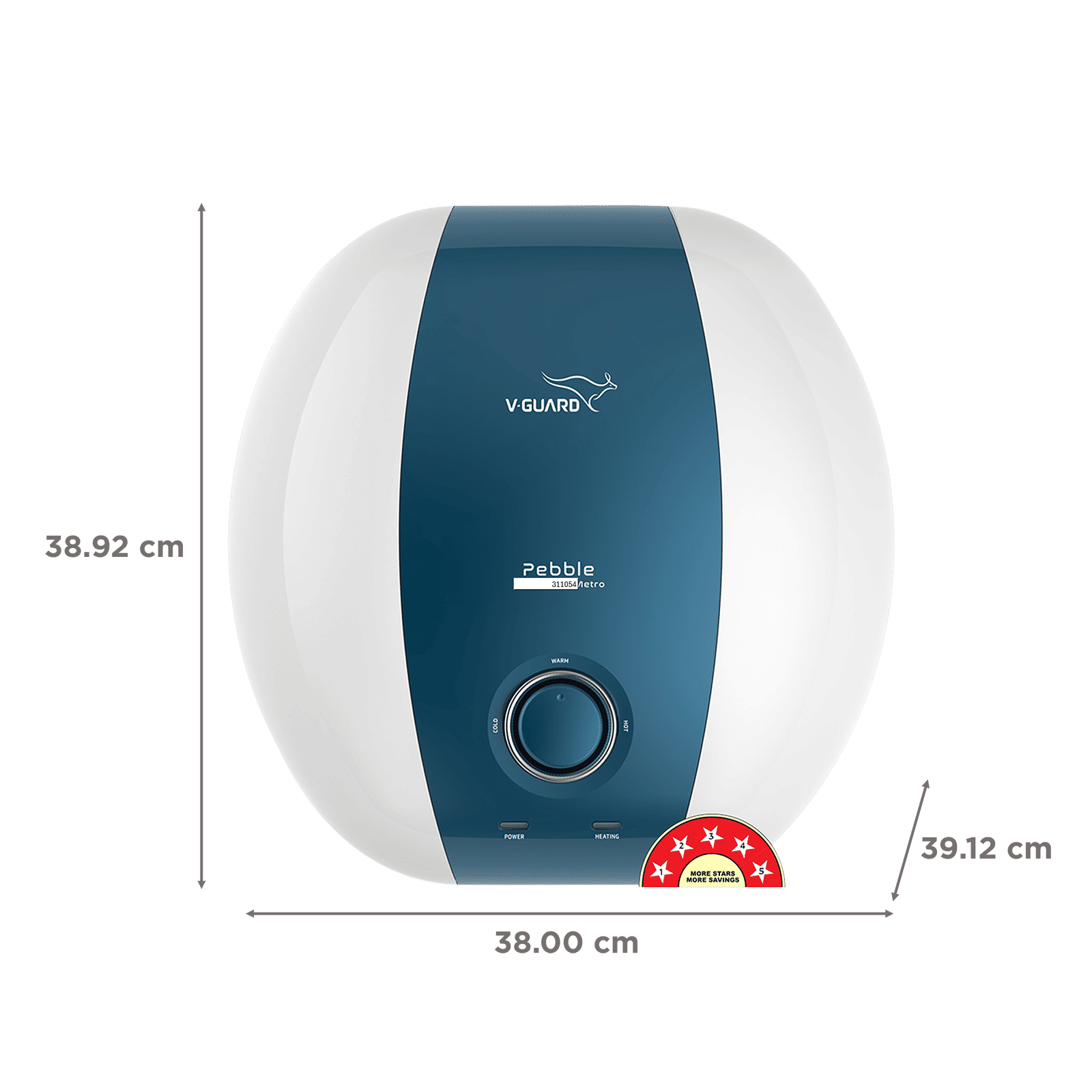 V-Guard Pebble Metro 15 Litre 5 Star Vertical Storage Geyser with Energy Saving Technology (White)_2