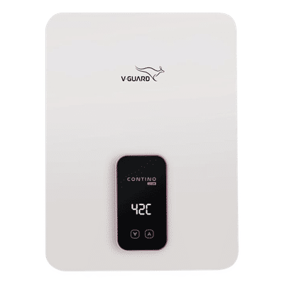 V-GUARD Contino 5.5 KW Tankless Vertical Instant Geyser with Dual Thermal Protection (White)