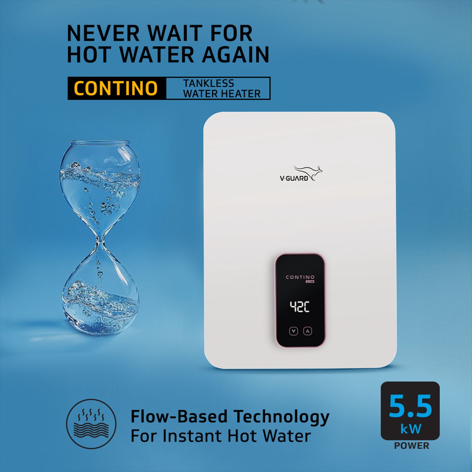V-GUARD Contino 5.5 KW Tankless Vertical Instant Geyser with Dual Thermal Protection (White) V-GUARD Contino 5.5 KW Tankless Vertical Instant Geyser with Dual Thermal Protection (White)_5