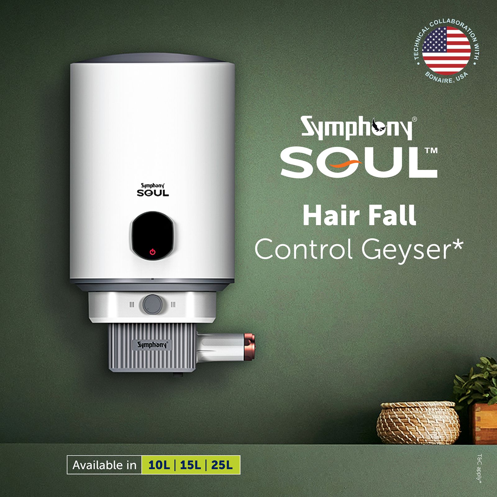 Symphony Soul 15 Litre 5 Star Vertical Storage Geyser with Hair Fall Control (White & Grey)_5