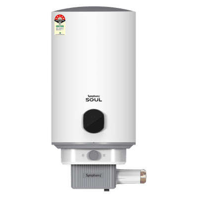 Symphony Soul 25 Litre 5 Star Vertical Storage Geyser with Hair Fall Control (White & Grey)