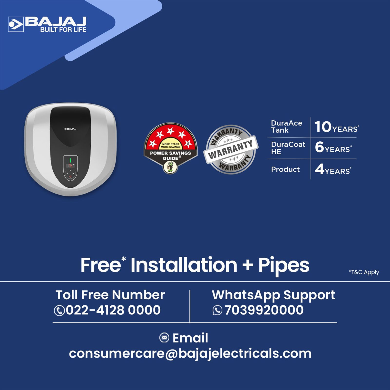 BAJAJ Eternal Pentacle Digi 25 Litre 5 Star Vertical Storage Geyser with Swirlflow Technology (White & Black)_12