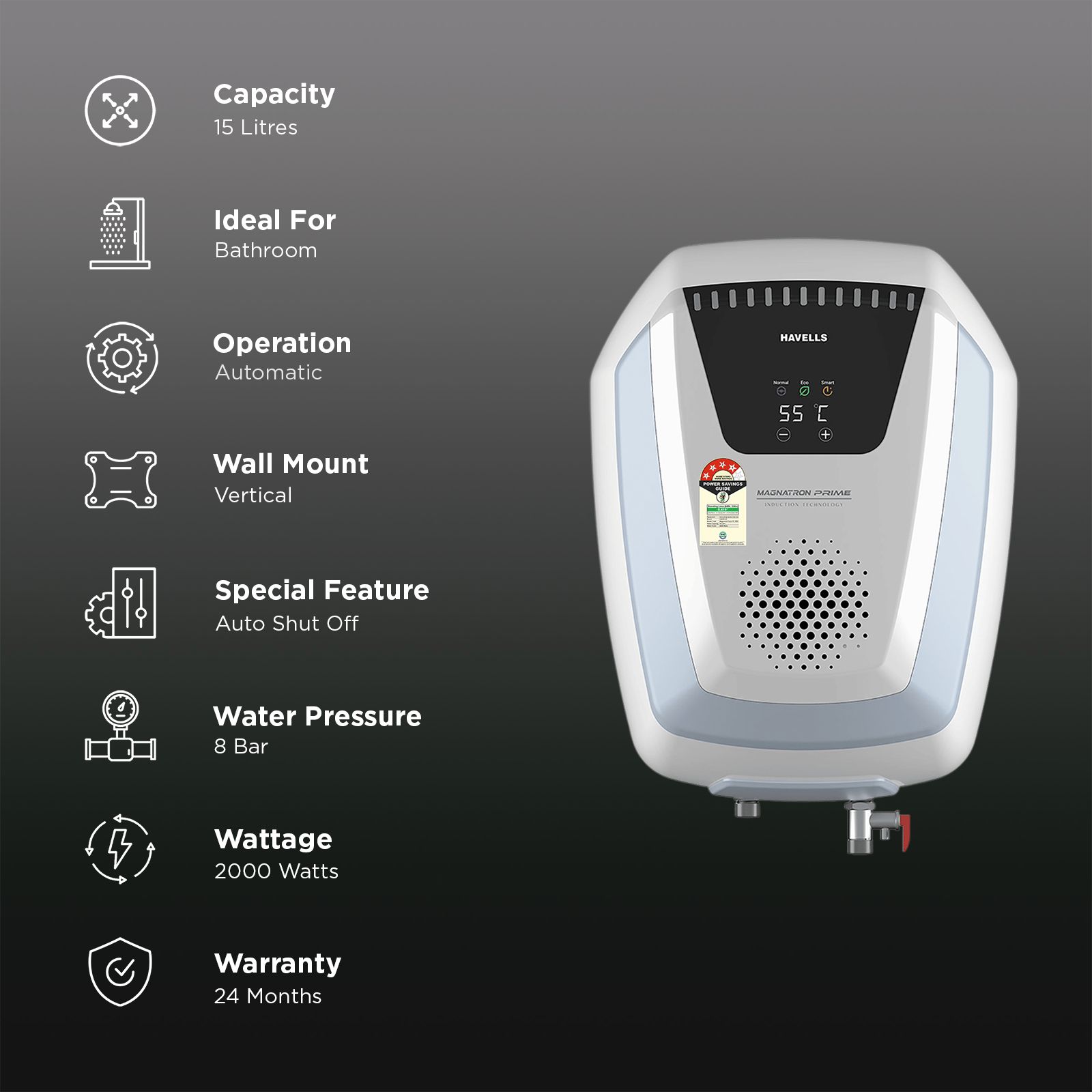 HAVELLS Magnatron Prime 15 Litres 4 Star Storage Geyser with Induction Technoloy (White & Blue) HAVELLS Magnatron Prime 15 Litres 4 Star Storage Geyser with Induction Technoloy (White & Blue)_3