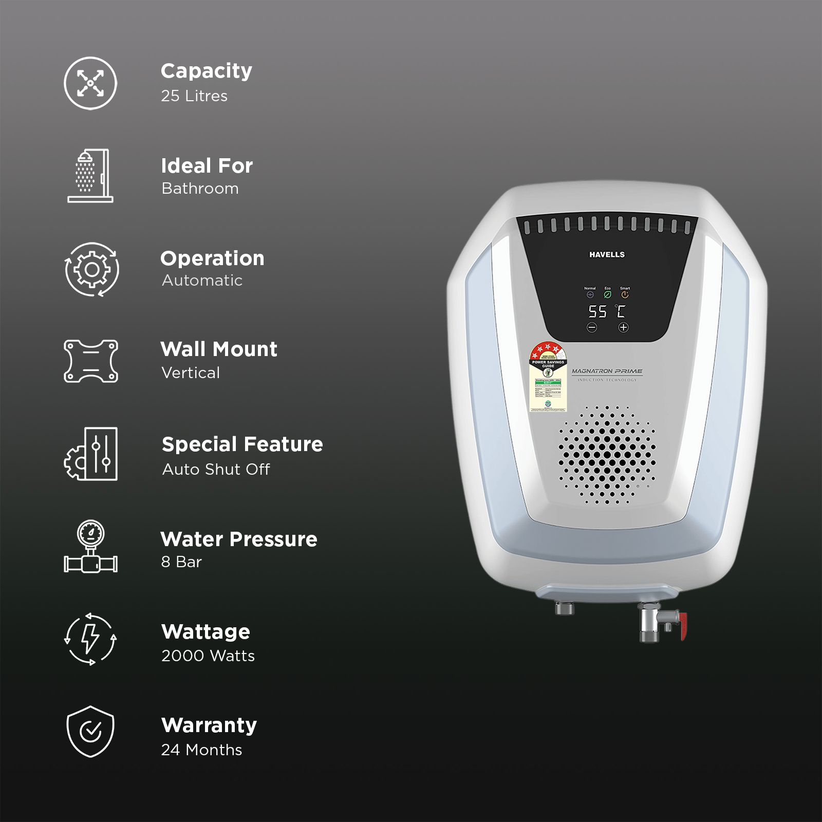 HAVELLS Magnatron Prime 25 Litre 4 Star Storage Geyser with Digital Temperature Display (Blue) HAVELLS Magnatron Prime 25 Litre 4 Star Storage Geyser with Digital Temperature Display (Blue)_3