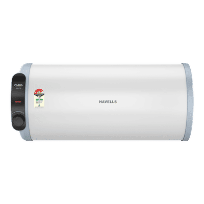 HAVELLS Fabia Slim LH 10 Litre 4 Star Horizontal Storage Geyser with Whirlflow Technology (White & Blue)