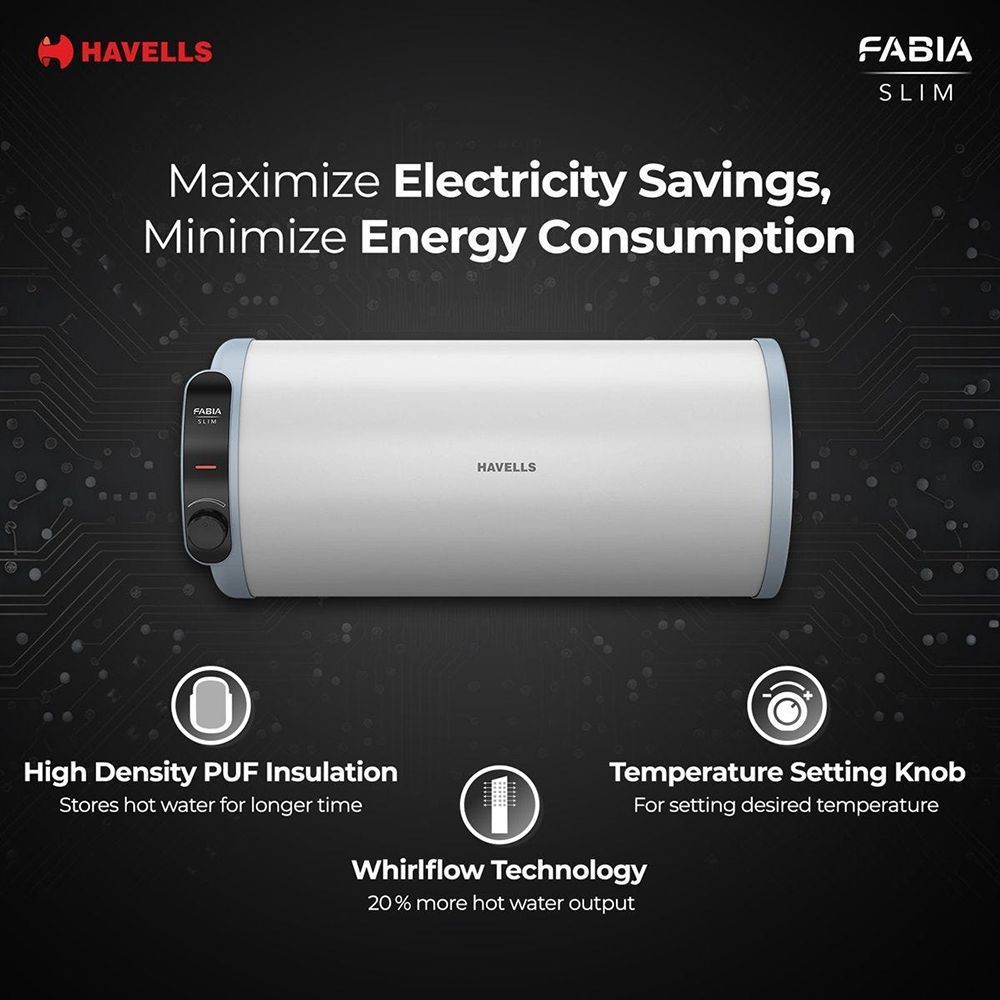 HAVELLS Fabia Slim 10 Litre 4 Star Horizontal Storage Geyser with Whirlflow Technology (White & Blue) HAVELLS Fabia Slim 10 Litre 4 Star Horizontal Storage Geyser with Whirlflow Technology (White & Blue)_9