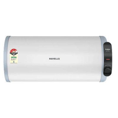 HAVELLS Fabia Slim 15 Litre 4 Star Horizontal Storage Geyser with Whirlflow Technology (White & Blue)