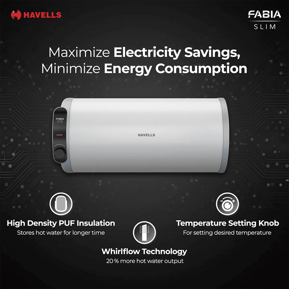 HAVELLS Fabia Slim 15 Litre 4 Star Horizontal Storage Geyser with Whirlflow Technology (White & Blue) HAVELLS Fabia Slim 15 Litre 4 Star Horizontal Storage Geyser with Whirlflow Technology (White & Blue)_10