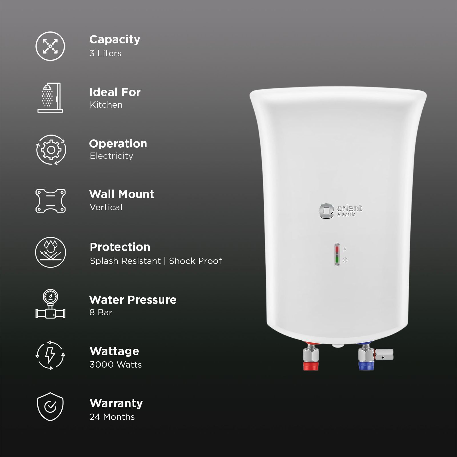 Orient Primus 3 Litres Instant Geyser with Neon Indicator (White) Orient Primus 3 Litres Instant Geyser with Neon Indicator (White)_3