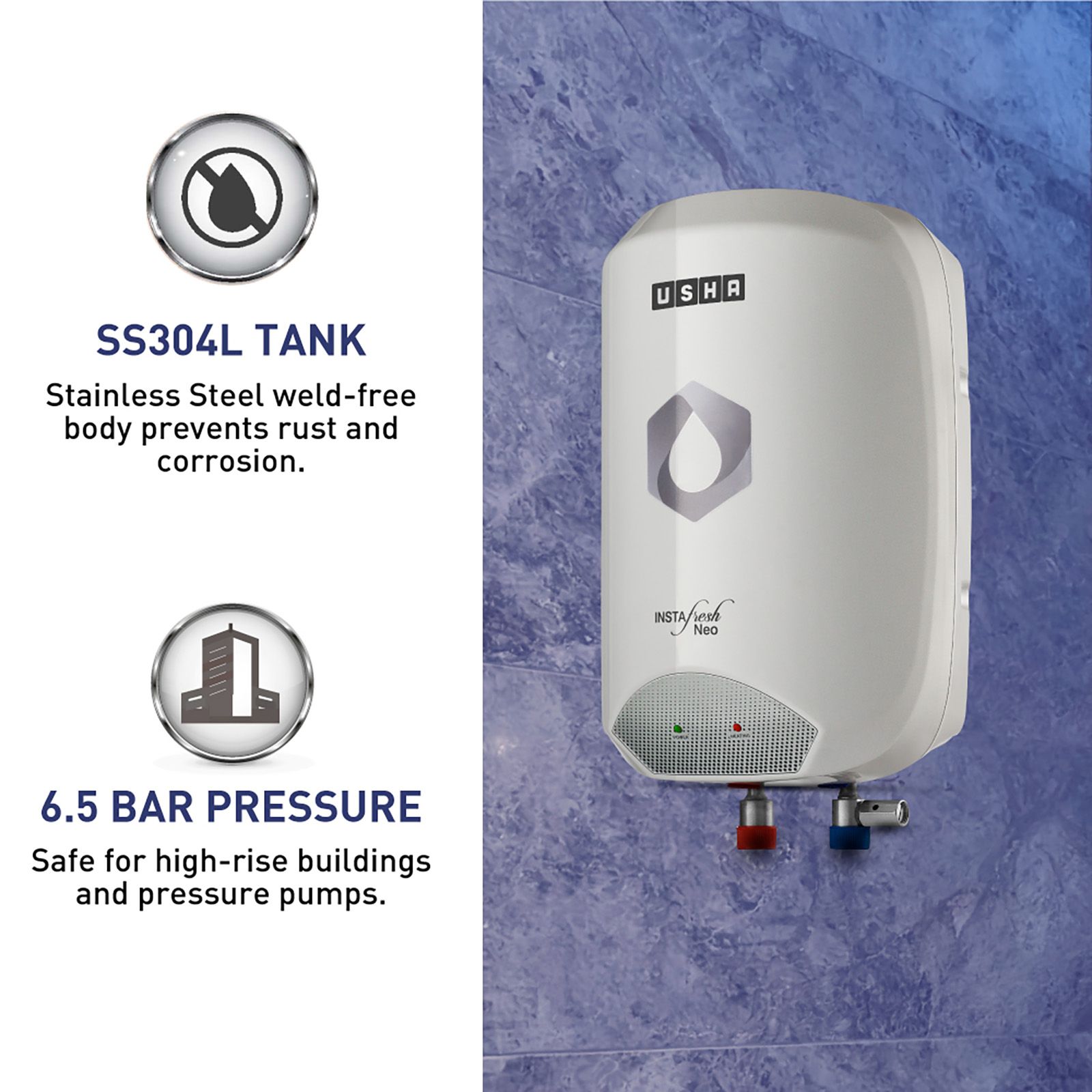 USHA Instafresh Neo 5 Litre Vertical Instant Geyser with Whirl Flow Technology (White)_6