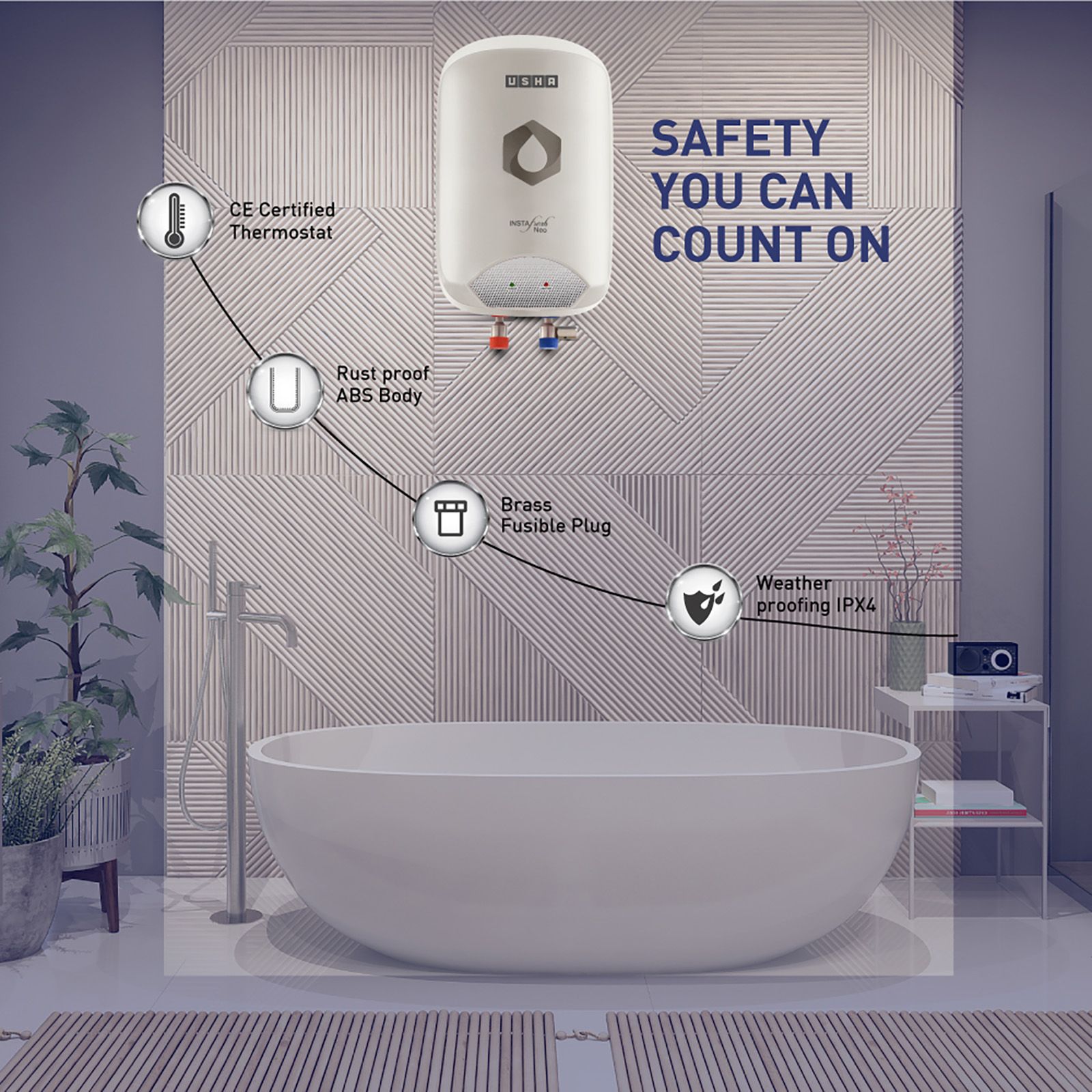 USHA Instafresh Neo 5 Litre Vertical Instant Geyser with Whirl Flow Technology (White)_7