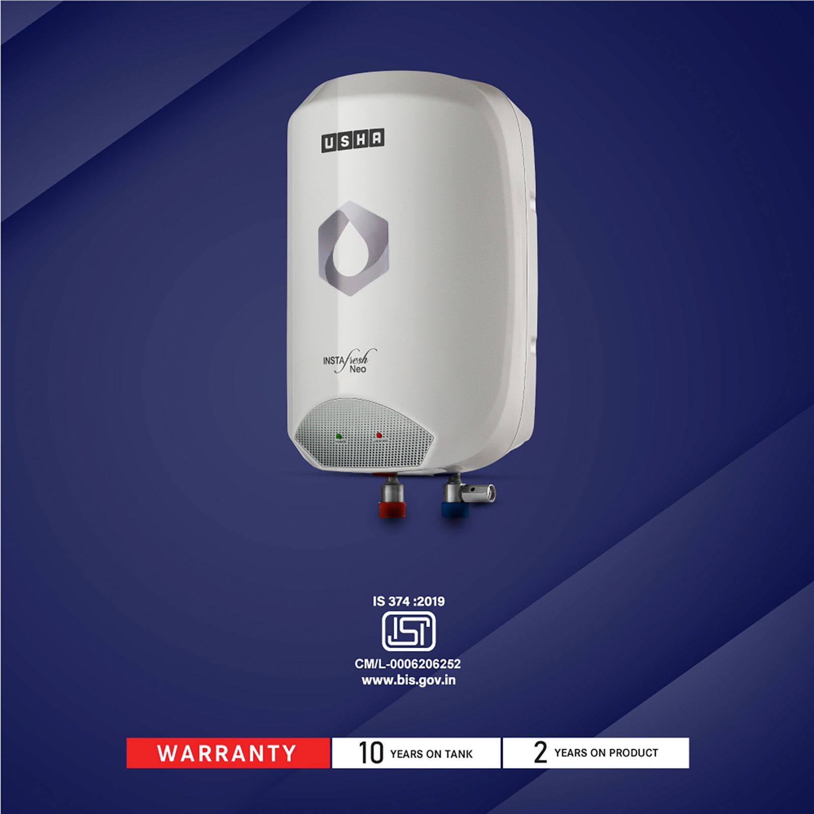 USHA Instafresh Neo 5 Litre Vertical Instant Geyser with Whirl Flow Technology (White)_8