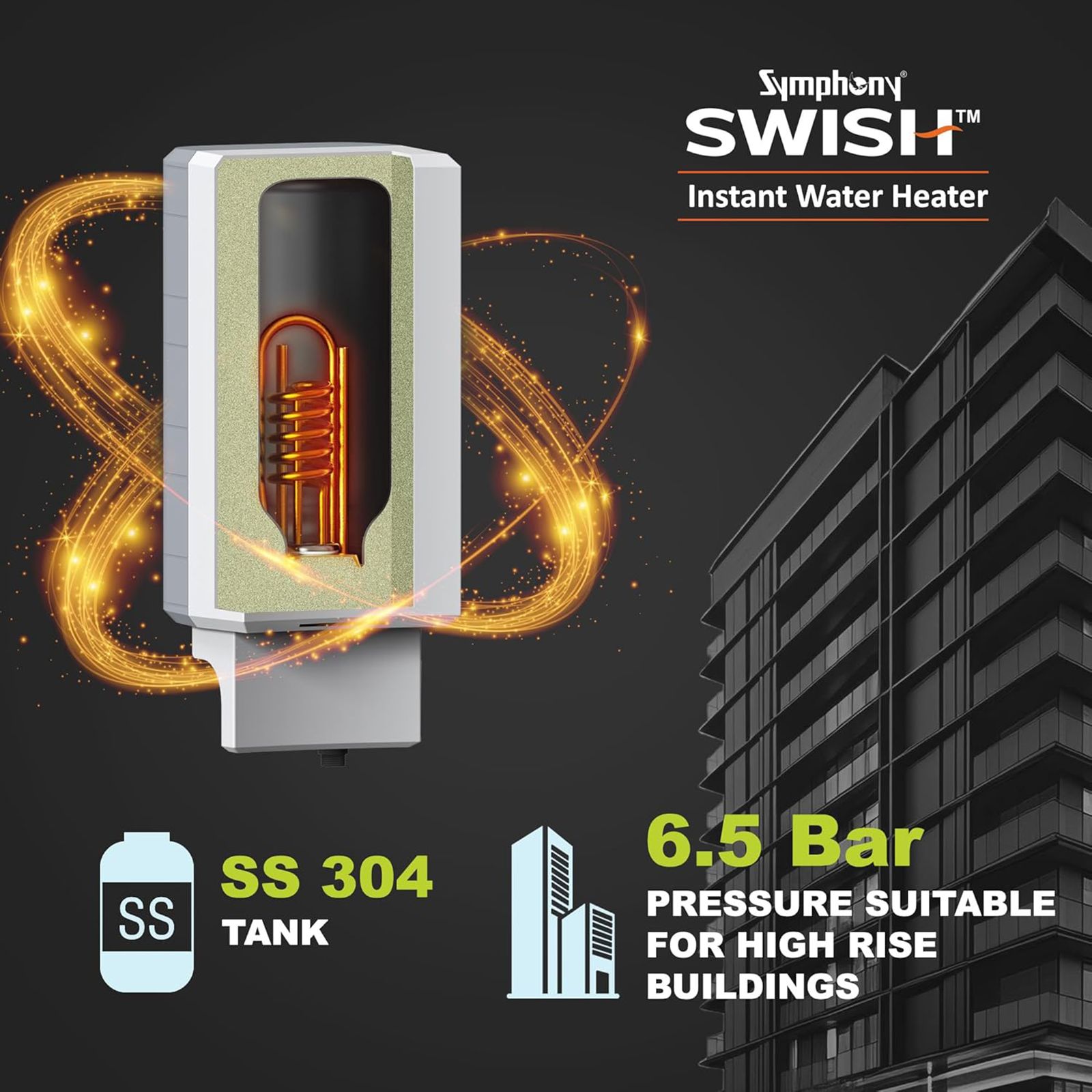 Symphony Swish 3 Litre Vertical Instant Geyser With Overheat Protection (White)_7