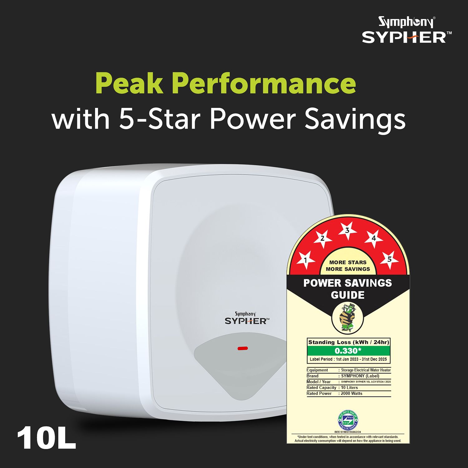 Symphony Sypher 10 Litre 5 Star Vertical Storage Geyser with Safety Valve (White) Symphony Sypher 10 Litre 5 Star Vertical Storage Geyser with Safety Valve (White)_5