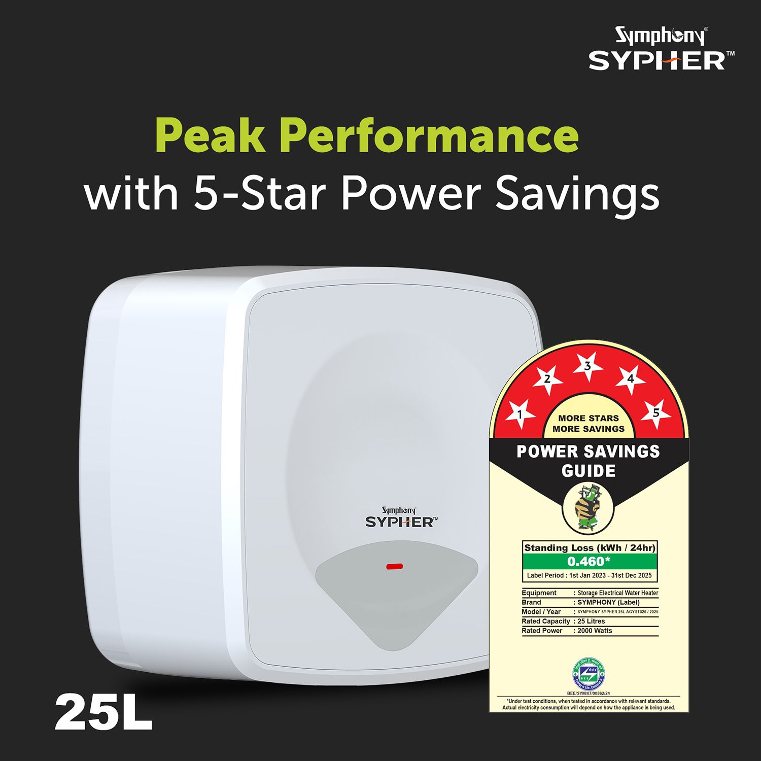 Symphony Sypher 25 Litre 5 Star Vertical Storage Geyser with Safety Valve (White)_6